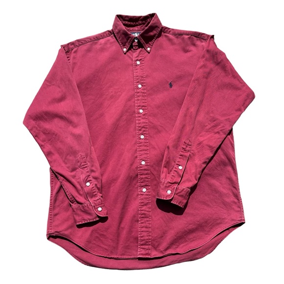 VTG Ralph Lauren Women's Red Velvet Velour Button Down Shirt Gold Crest Silk Blend Medium